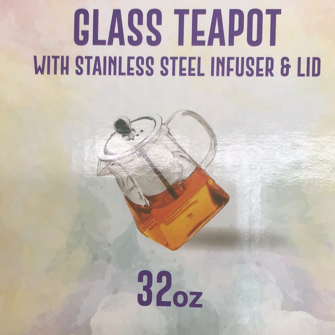 Glass teapot with stainless steel infuser and lid 32 ounces 