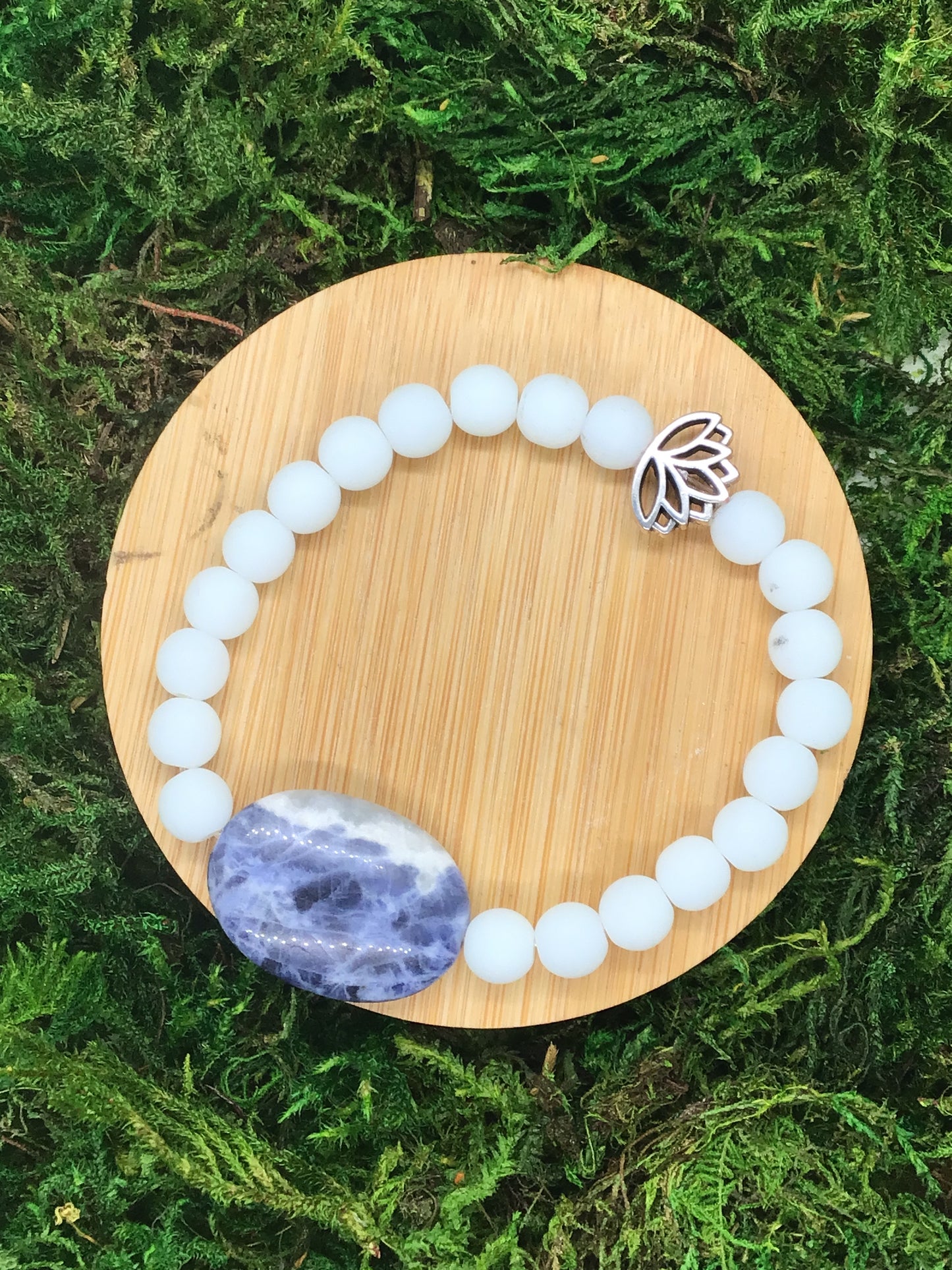 White Jade Bracelet with Sodalite Signature Stone