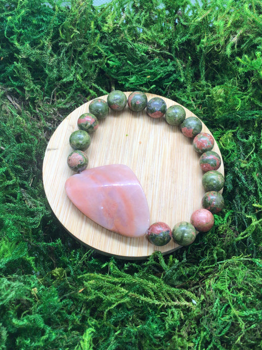 Unakite Bracelet with Pink Aventurine Signature Stone