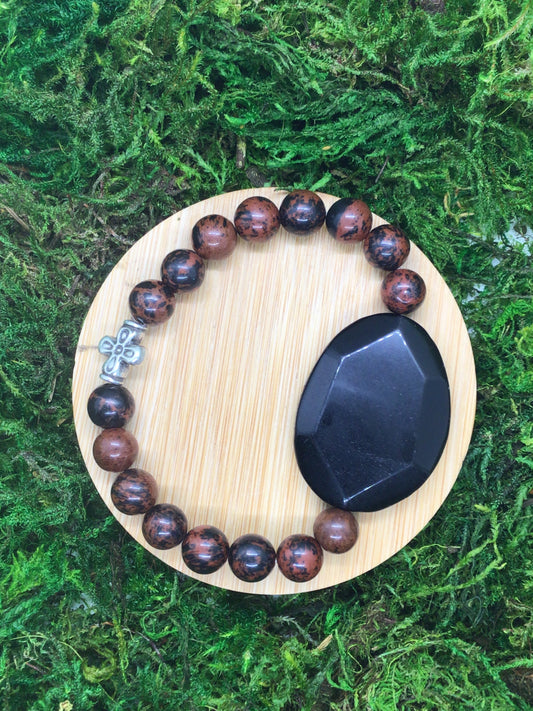 Tree Agate Bracelet with Black Onyx Signature Stone