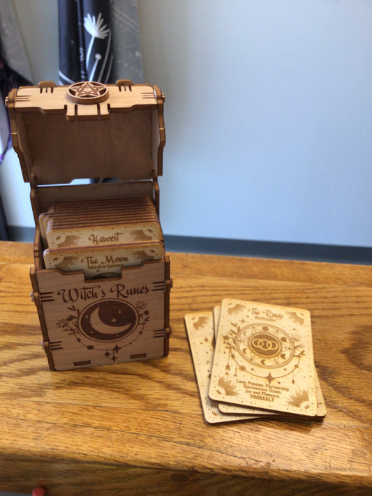 Witches runes wood burned deck box